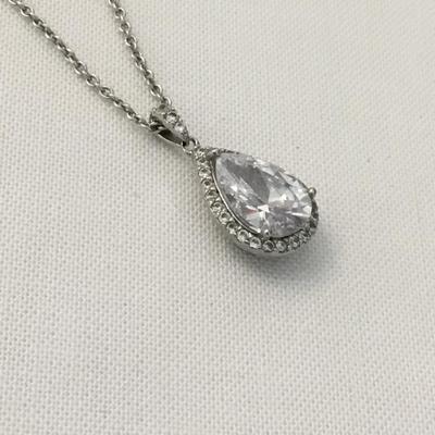 Gorgeous Halo crystal Bridal teardrop pendant, necklace