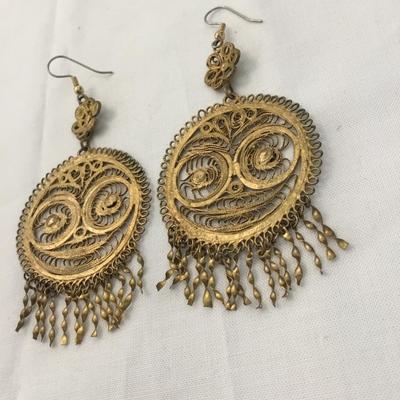 Vintage filigree, sun face dangle earrings