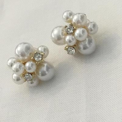 pretty faux pearl rhinestone cluster stud earrings