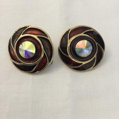 Vintage enamel clip on earrings
