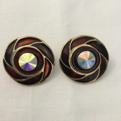 Vintage enamel clip on earrings