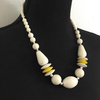 Cute vintage, yellow polkadot, beaded statement, necklace