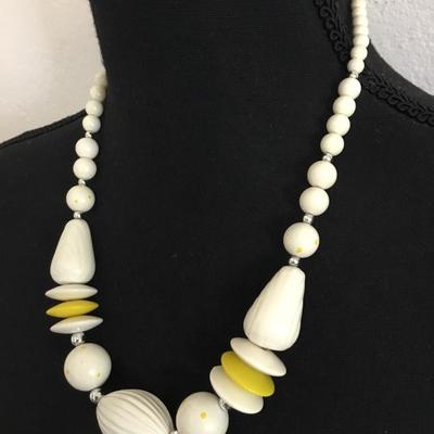 Cute vintage, yellow polkadot, beaded statement, necklace