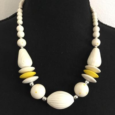 Cute vintage, yellow polkadot, beaded statement, necklace