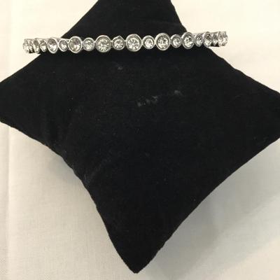 Rhinestone bangle bracelet, silver tone