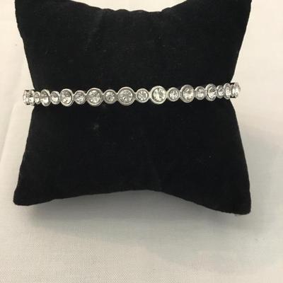 Rhinestone bangle bracelet, silver tone