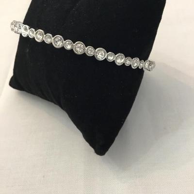 Rhinestone bangle bracelet, silver tone