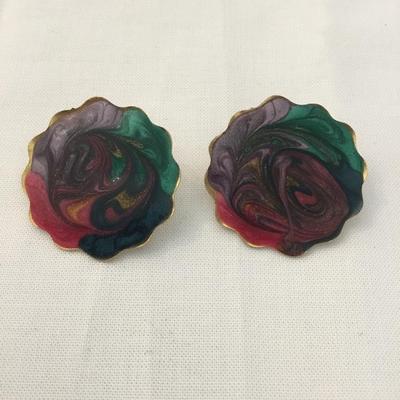 Vintage marbled enamel stud earrings