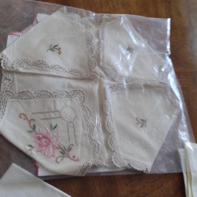 Collection of Vintage Embroidered Napkins, Hand Towels, and Kerchiefs