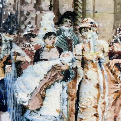 LOT 9L: Framed Painting on Tile based on painting by Frederick Hendrik KAEMMERER (1839-1902). "A baptism under the Directory in...