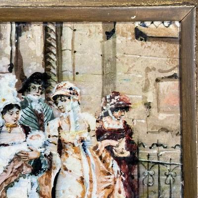LOT 9L: Framed Painting on Tile based on painting by Frederick Hendrik KAEMMERER (1839-1902). "A baptism under the Directory in...