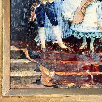 LOT 9L: Framed Painting on Tile based on painting by Frederick Hendrik KAEMMERER (1839-1902). "A baptism under the Directory in...