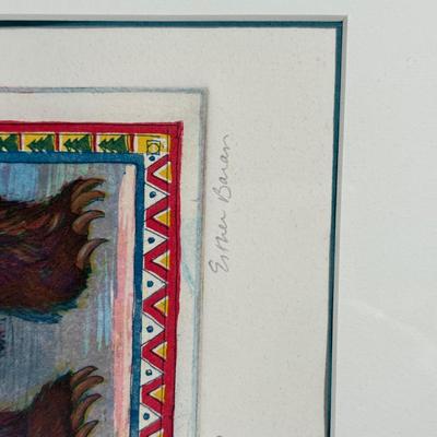 LOT 10L: Folk Art Print " Encounter" Framed, Matted Limited Edition 17/50