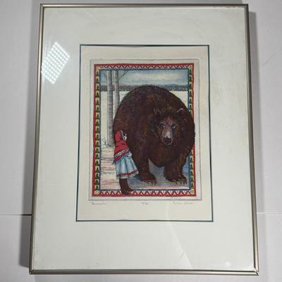 LOT 10L: Folk Art Print " Encounter" Framed, Matted Limited Edition 17/50