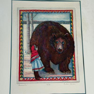 LOT 10L: Folk Art Print " Encounter" Framed, Matted Limited Edition 17/50