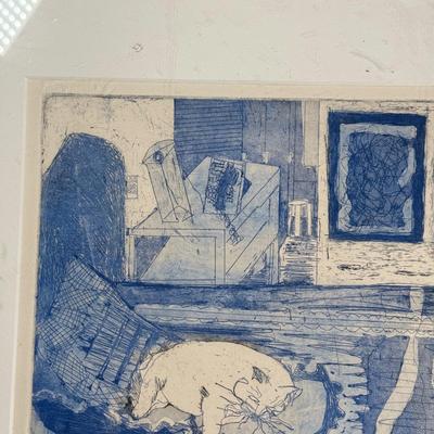 LOT 12L: 1986 Artist’s Proof Signed Etching “Cat Nap” by June Kaylin (artists proof)