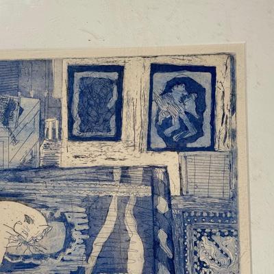 LOT 12L: 1986 Artist’s Proof Signed Etching “Cat Nap” by June Kaylin (artists proof)