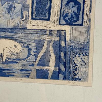 LOT 12L: 1986 Artist’s Proof Signed Etching “Cat Nap” by June Kaylin (artists proof)