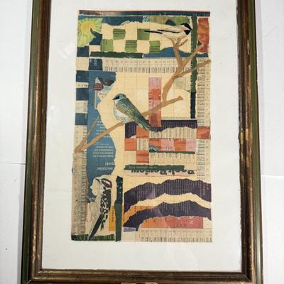LOT 17L: Original Art Piece: "Downy Woodpecker" Collage by Deborah Meehan