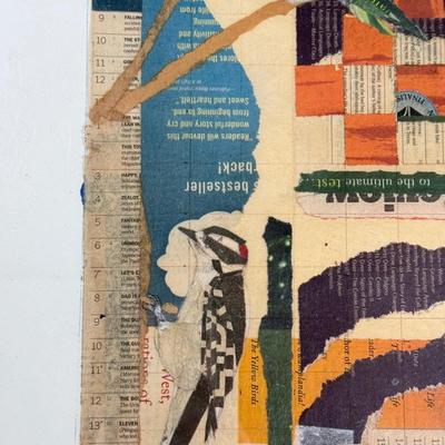LOT 17L: Original Art Piece: "Downy Woodpecker" Collage by Deborah Meehan