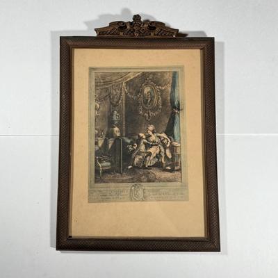 LOT 19L: Antique Framed Print "L'Heureux Moment" by Nicolas de Launay, after Pierre-Antoine Baudouin