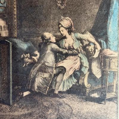 LOT 19L: Antique Framed Print "L'Heureux Moment" by Nicolas de Launay, after Pierre-Antoine Baudouin