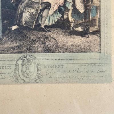LOT 19L: Antique Framed Print "L'Heureux Moment" by Nicolas de Launay, after Pierre-Antoine Baudouin
