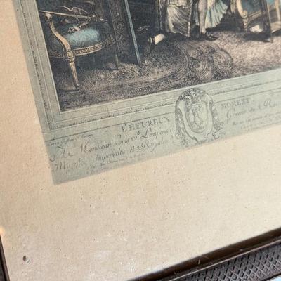 LOT 19L: Antique Framed Print "L'Heureux Moment" by Nicolas de Launay, after Pierre-Antoine Baudouin