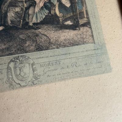 LOT 19L: Antique Framed Print "L'Heureux Moment" by Nicolas de Launay, after Pierre-Antoine Baudouin