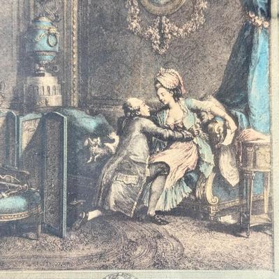 LOT 19L: Antique Framed Print "L'Heureux Moment" by Nicolas de Launay, after Pierre-Antoine Baudouin