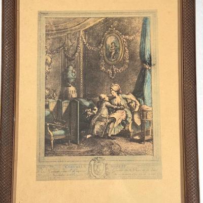 LOT 19L: Antique Framed Print "L'Heureux Moment" by Nicolas de Launay, after Pierre-Antoine Baudouin