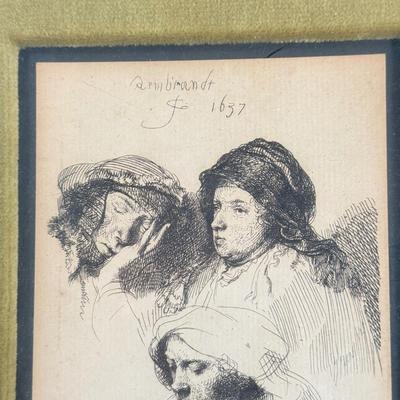 LOT 22L: Rebrandt van Rijn Three Heads of Women Print & German Print