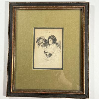LOT 22L: Rebrandt van Rijn Three Heads of Women Print & German Print