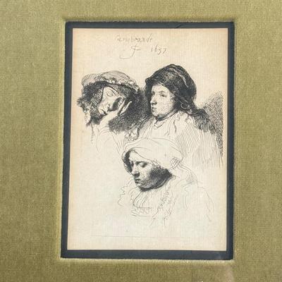 LOT 22L: Rebrandt van Rijn Three Heads of Women Print & German Print
