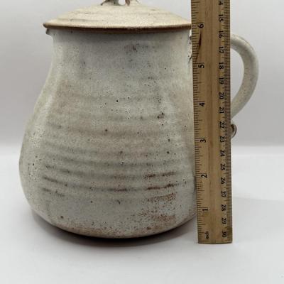 LOT 24L: Signed Stoneware Art Pottery Rustic Teapot, Vintage Nicaraguan Relief Vase w/ Frog Motif, Vintage Mexican Redware Pottery &...