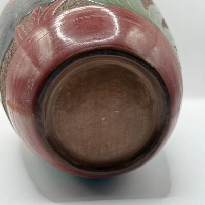 LOT 24L: Signed Stoneware Art Pottery Rustic Teapot, Vintage Nicaraguan Relief Vase w/ Frog Motif, Vintage Mexican Redware Pottery &...