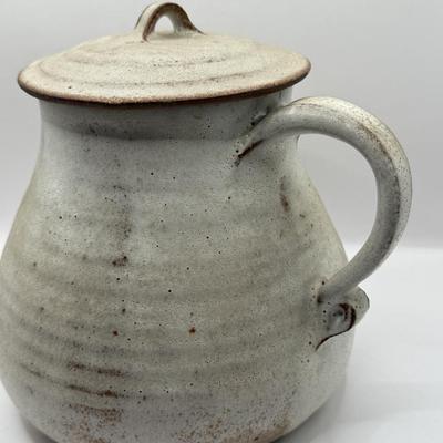 LOT 24L: Signed Stoneware Art Pottery Rustic Teapot, Vintage Nicaraguan Relief Vase w/ Frog Motif, Vintage Mexican Redware Pottery &...