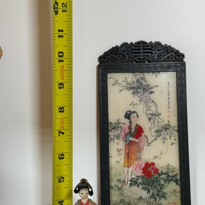 LOT 31Y: Japanese Carved Netsuke Geisha, Chinoiserie Porcelain Ginger Jar Lamp, Silk Obi, and More