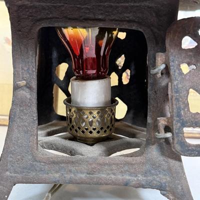 LOT 32Y: Japanese Cast Iron Lantern Table Lamp & Framed Paintings