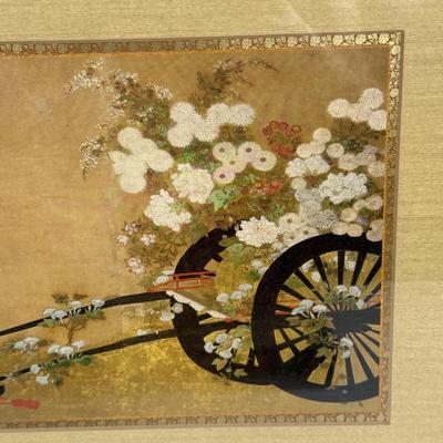 LOT 32Y: Japanese Cast Iron Lantern Table Lamp & Framed Paintings