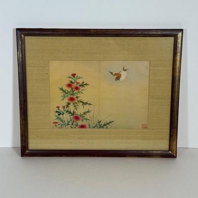 LOT 32Y: Japanese Cast Iron Lantern Table Lamp & Framed Paintings