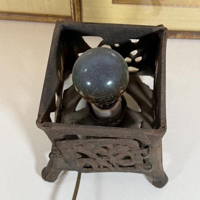 LOT 32Y: Japanese Cast Iron Lantern Table Lamp & Framed Paintings