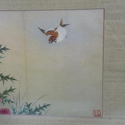 LOT 32Y: Japanese Cast Iron Lantern Table Lamp & Framed Paintings