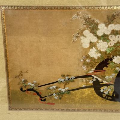 LOT 32Y: Japanese Cast Iron Lantern Table Lamp & Framed Paintings