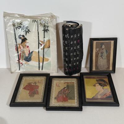 LOT 33Y: Framed Japanese Prints, 1983 Calendar, Parasol & More