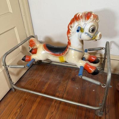 LOT 37Y: Vintage WONDER HORSEE Spring Rocking Bouncing Horse Blow Mold