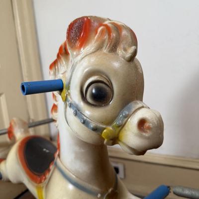 LOT 37Y: Vintage WONDER HORSEE Spring Rocking Bouncing Horse Blow Mold