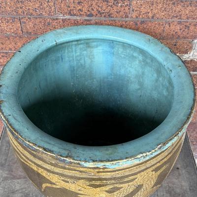 LOT 42L:Vintage Chinese Egg Pot Dragon Motif Jardiniere Planter ( 17 Inch Large)