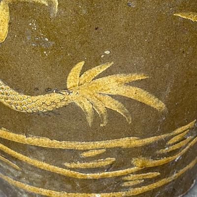 LOT 42L:Vintage Chinese Egg Pot Dragon Motif Jardiniere Planter ( 17 Inch Large)