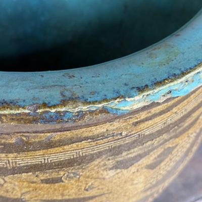 LOT 42L:Vintage Chinese Egg Pot Dragon Motif Jardiniere Planter ( 17 Inch Large)